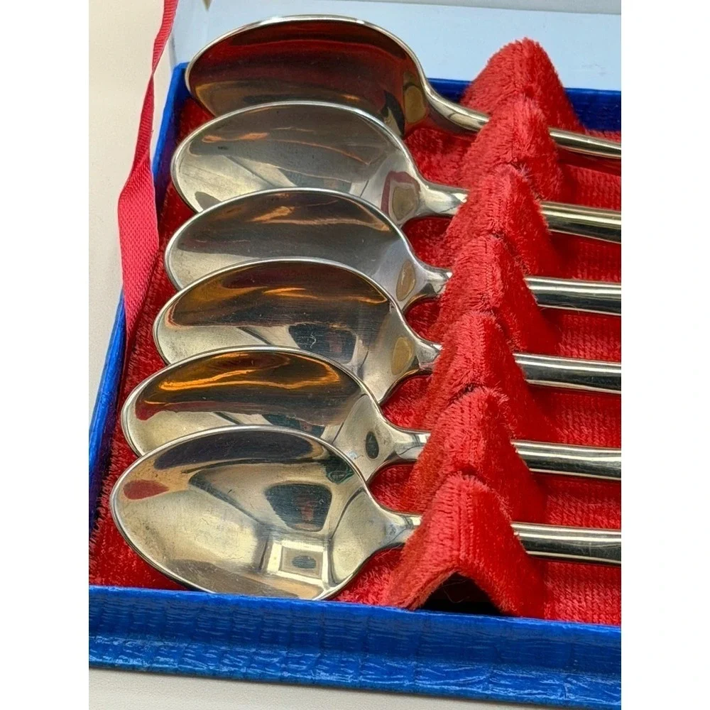 Vintage Siam Bronze Enamel Demitasse Spoons Set of 6 Box BAC